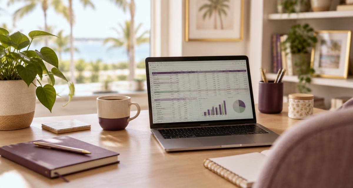 Laptop with bookkeeping spreadsheet on a bright desk