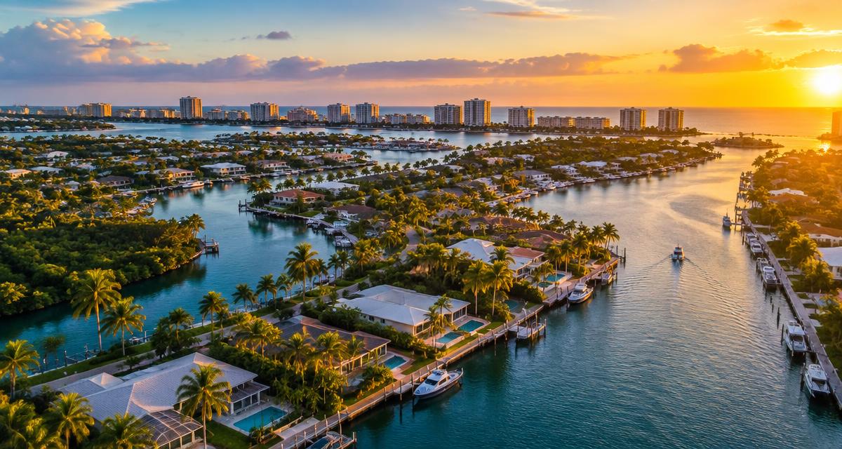 Southwest Florida coastal city at sunset
