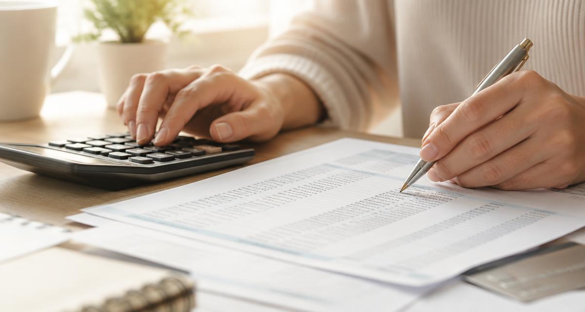 Reviewing bank statements with a calculator