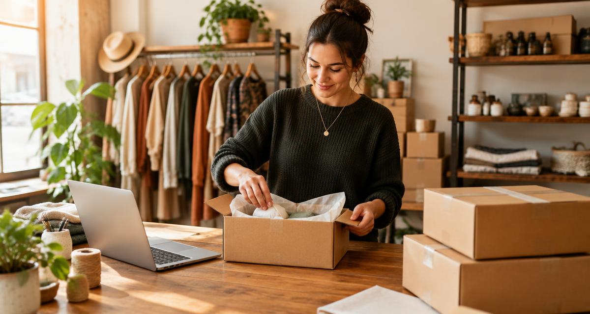 Shop owner packing online orders