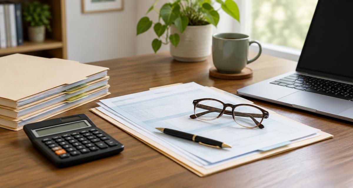 Organized tax paperwork and calculator